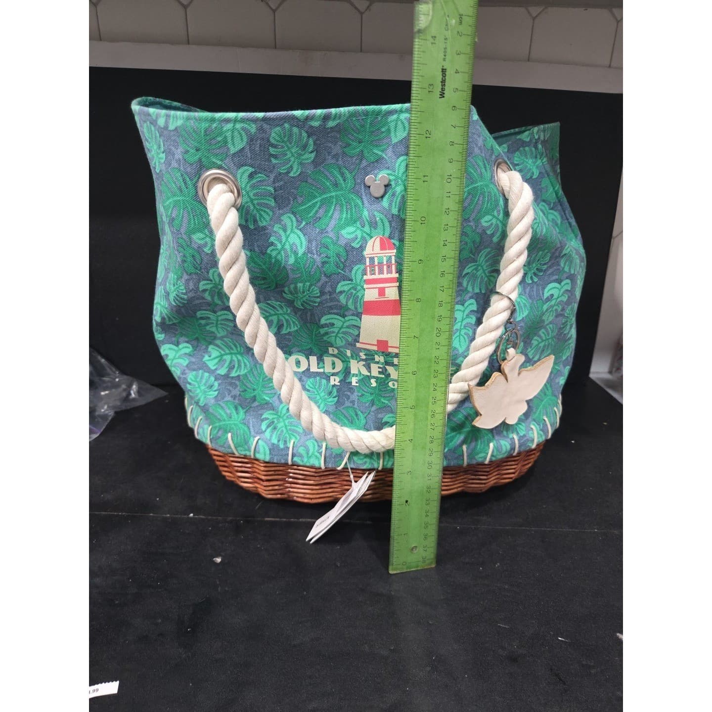 Disney Old Key West Resort Tote Bag, Tropical Monstera Leaf, Wicker Base NWT - Thumbnail 9