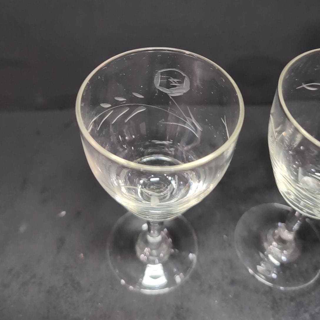Rose Etched Glass Cordials, Set of 2, Floral Liqueur Glasses, Vintage Stemware - Thumbnail 6