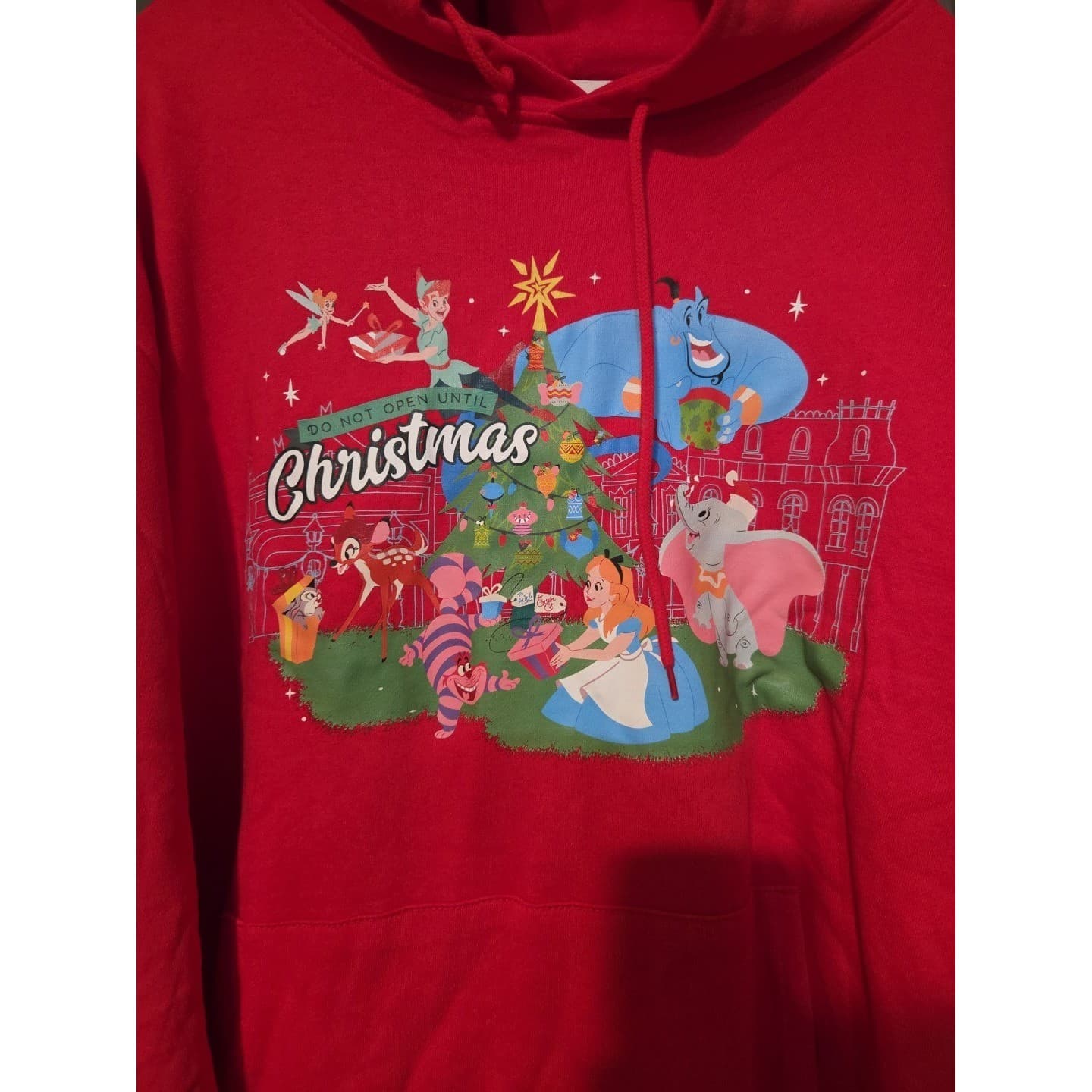 Disney Christmas Hoodie Red Graphic Pullover XL Alice Genie Dumbo Peter Pan - Thumbnail 7