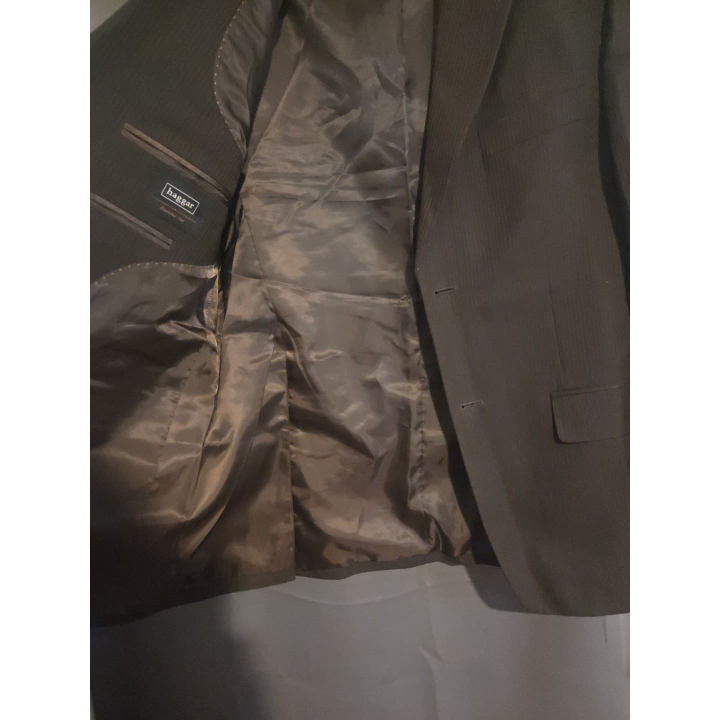 Haggar Brown Pinstripe Two Button Blazer, Men's 40R Sport Coat, Wool Blend - Thumbnail 7
