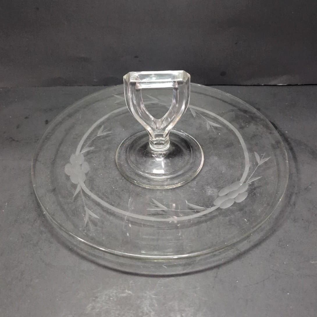 Crystal Clear Tidbit Snack Platter Tray, Vintage Sandwich Dish, Center Handle - Thumbnail 2