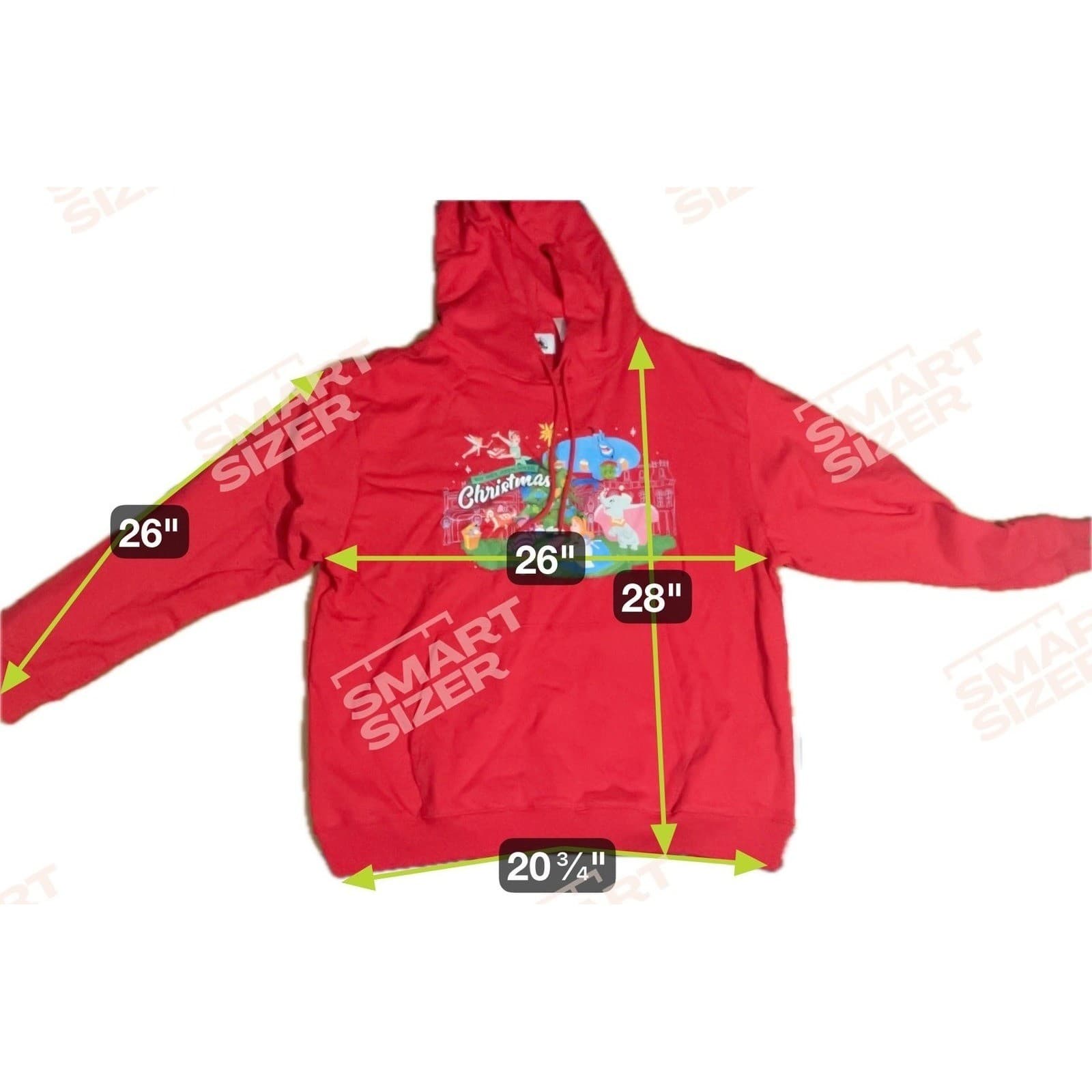 Disney Christmas Hoodie Red Graphic Pullover XL Alice Genie Dumbo Peter Pan - Thumbnail 2