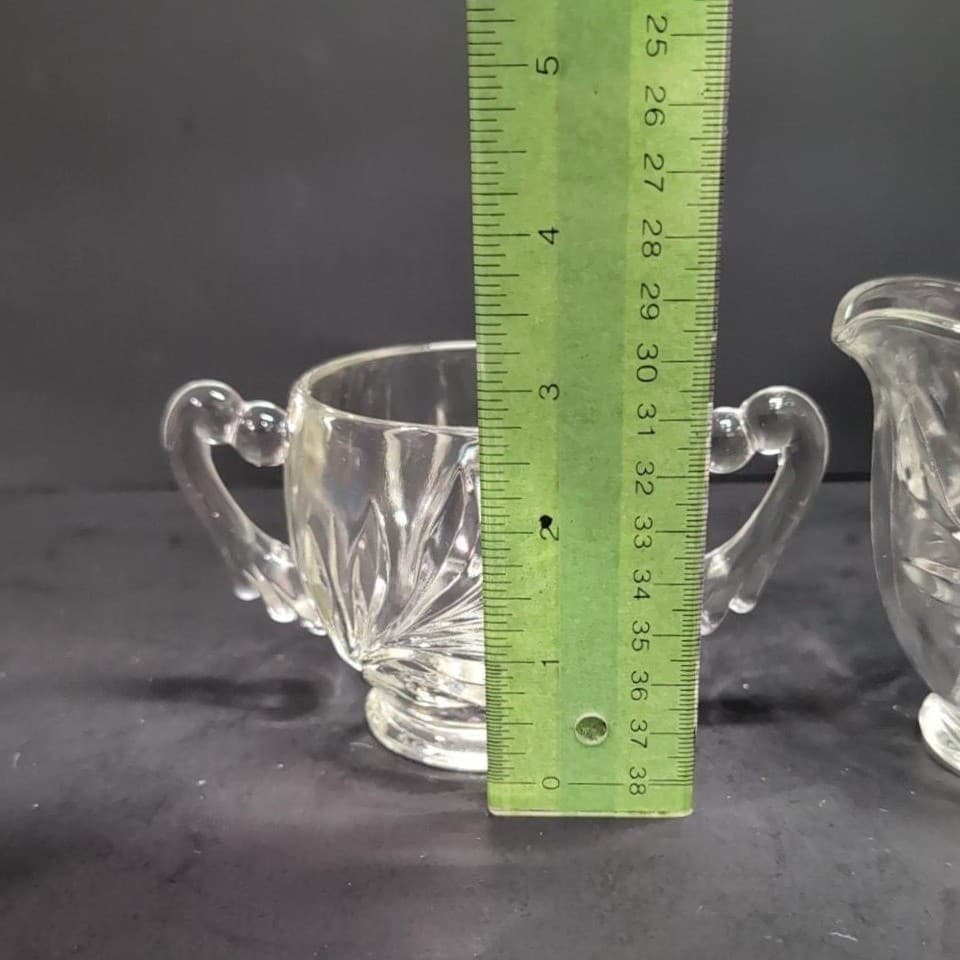 Indiana Glass Leaf Design Creamer and Sugar Set, Scroll Handles, Clear Tableware - Thumbnail 9