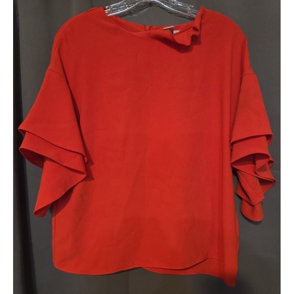 H&M Red Orange Tiered Ruffle Sleeve Blouse Top, Woman's Size 6, 05953867 - Thumbnail 3