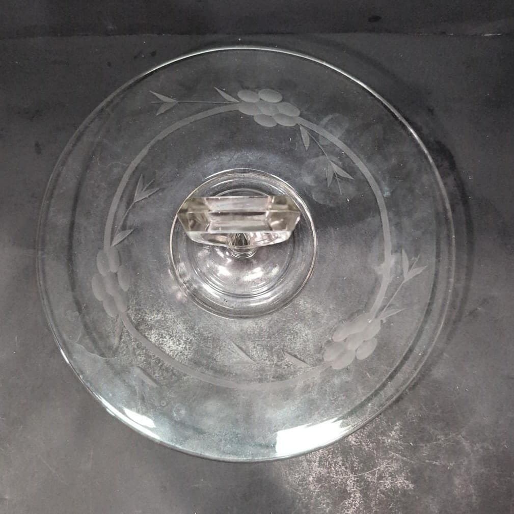 Crystal Clear Tidbit Snack Platter Tray, Vintage Sandwich Dish, Center Handle - Thumbnail 3