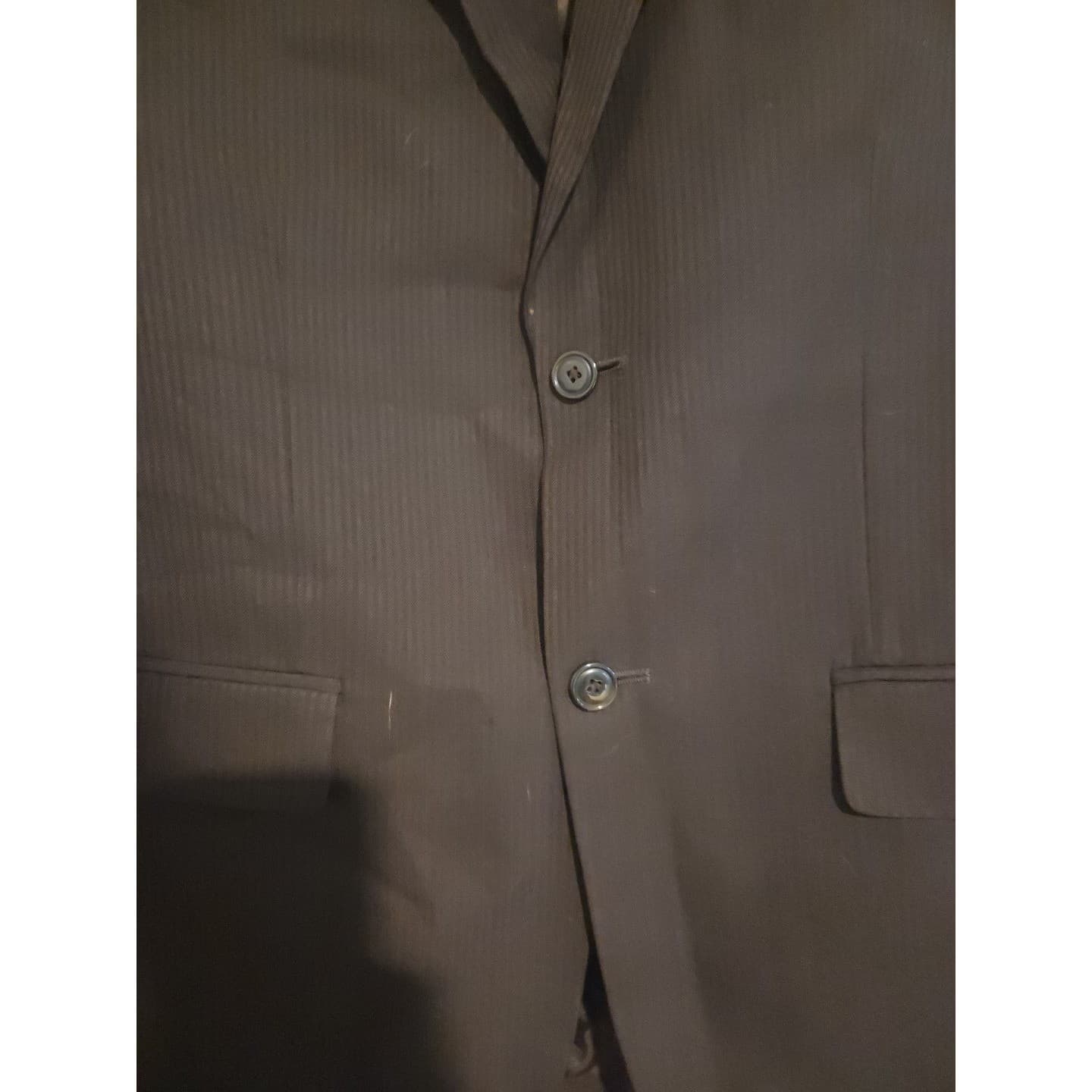 Haggar Brown Pinstripe Two Button Blazer, Men's 40R Sport Coat, Wool Blend - Thumbnail 8