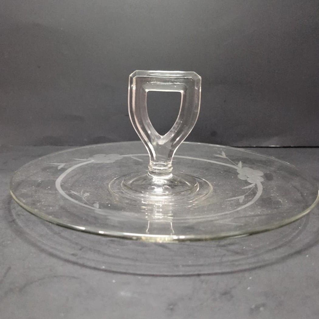 Crystal Clear Tidbit Snack Platter Tray, Vintage Sandwich Dish, Center Handle - Thumbnail 7