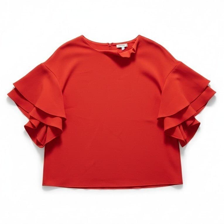 H&M Red Orange Tiered Ruffle Sleeve Blouse Top, Woman's Size 6, 05953867