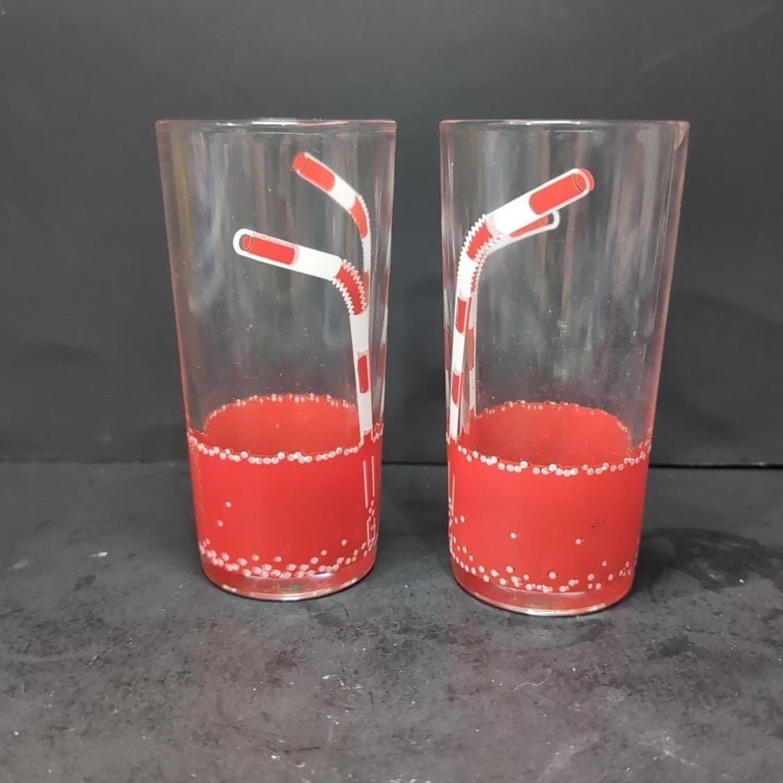 Retro Diner Drinking Glasses, Set of 2, Red Straws Design, Vintage Tumblers - Thumbnail 5
