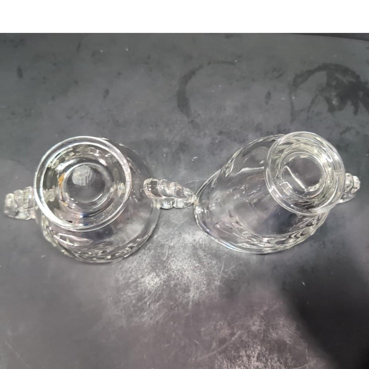 Indiana Glass Leaf Design Creamer and Sugar Set, Scroll Handles, Clear Tableware - Thumbnail 8
