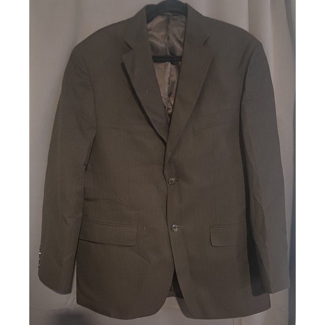 Haggar Brown Pinstripe Two Button Blazer, Men's 40R Sport Coat, Wool Blend - Thumbnail 3