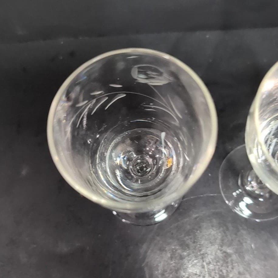 Rose Etched Glass Cordials, Set of 2, Floral Liqueur Glasses, Vintage Stemware - Thumbnail 7