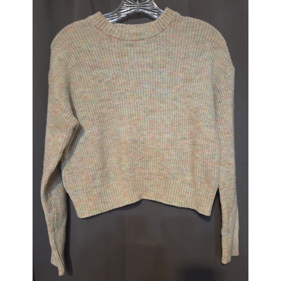 H&M Divided Multi Color Marled Ribbed Cropped Crewneck, Women's XS Sweater - Thumbnail 3