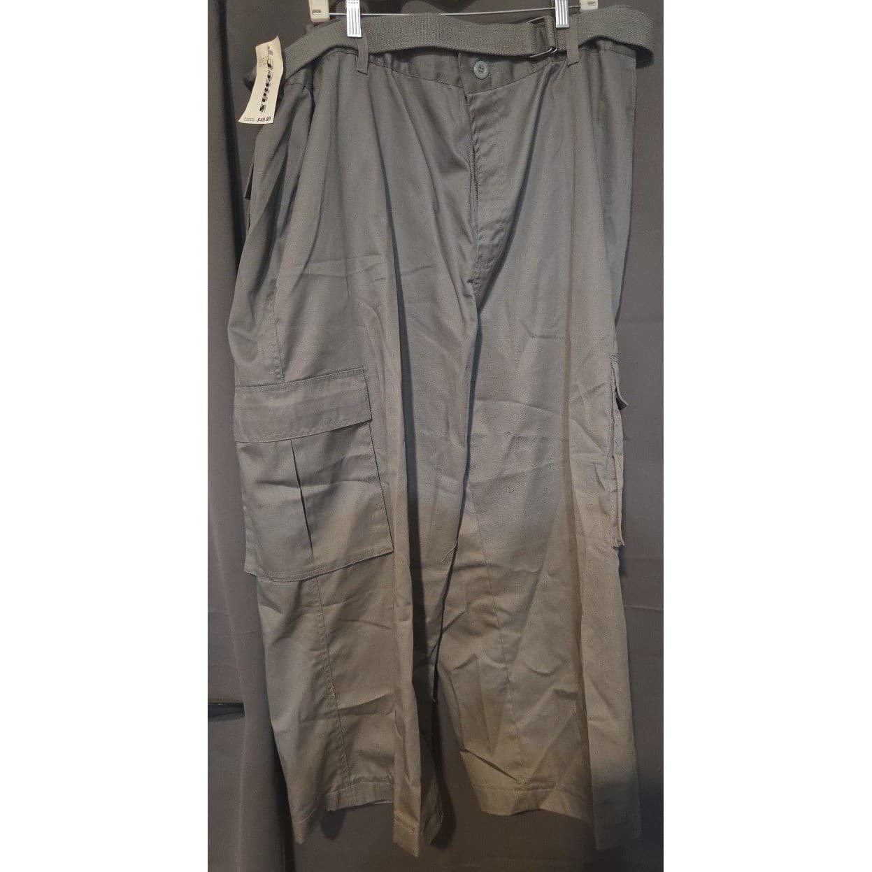 Street Light Grey Cargo Pants, Men's 48x33, Belted Utility Workwear, SP12 NWT - Thumbnail 3