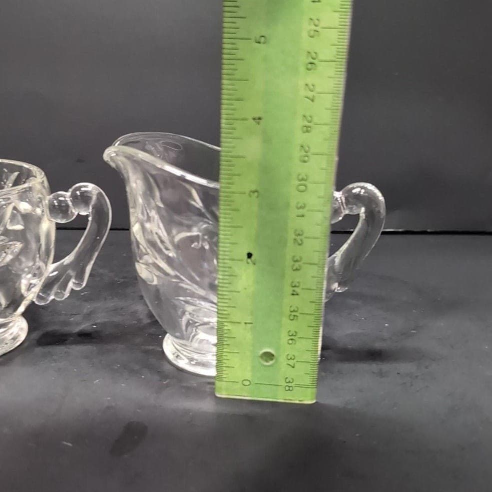 Indiana Glass Leaf Design Creamer and Sugar Set, Scroll Handles, Clear Tableware - Thumbnail 10