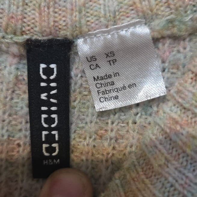 H&M Divided Multi Color Marled Ribbed Cropped Crewneck, Women's XS Sweater - Thumbnail 5