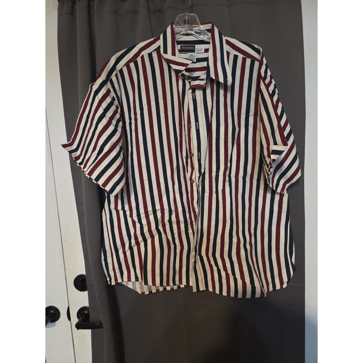 Alexander Martin Striped Short Sleeve Button Down, Men's XXL, Navy Red White - Thumbnail 3