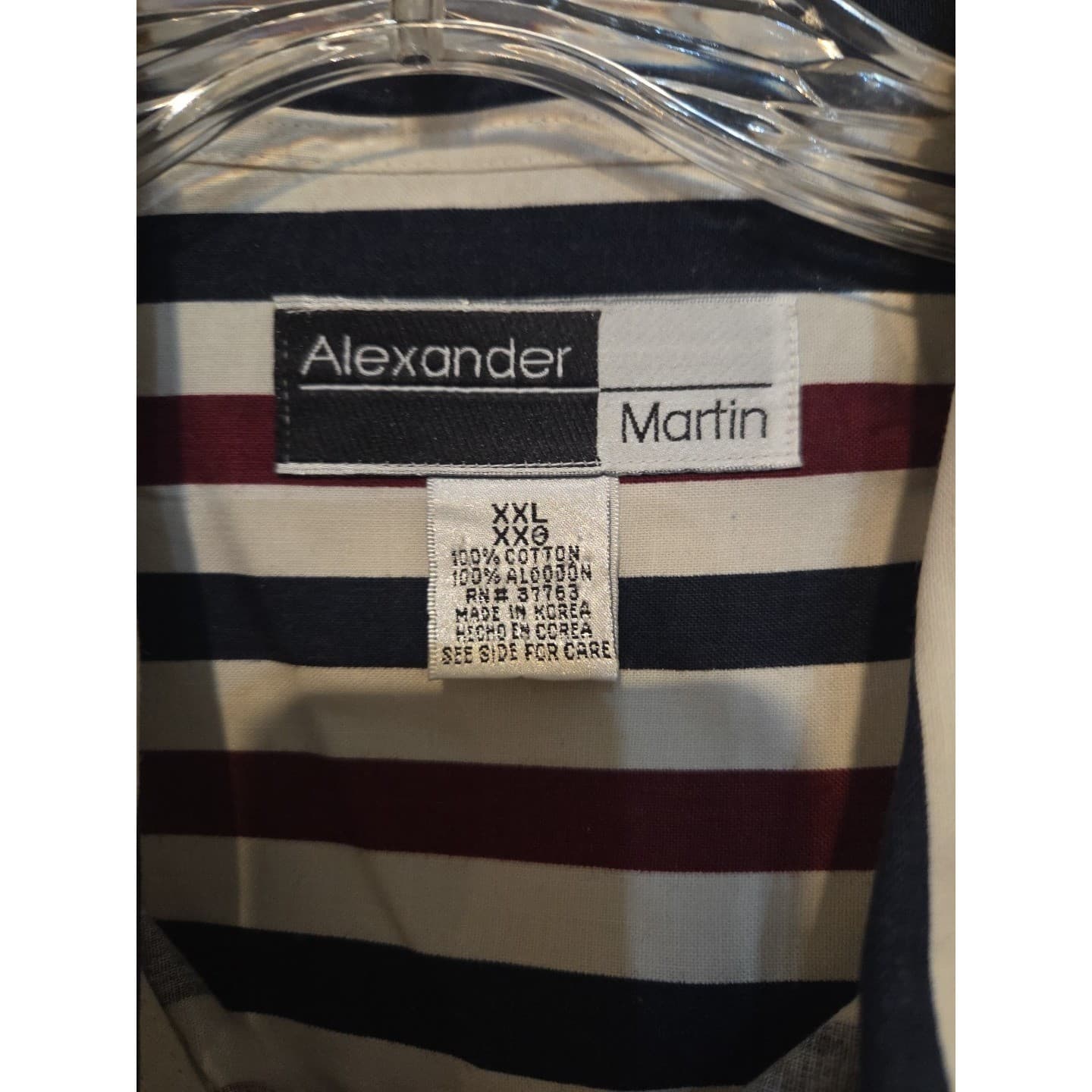 Alexander Martin Striped Short Sleeve Button Down, Men's XXL, Navy Red White - Thumbnail 5