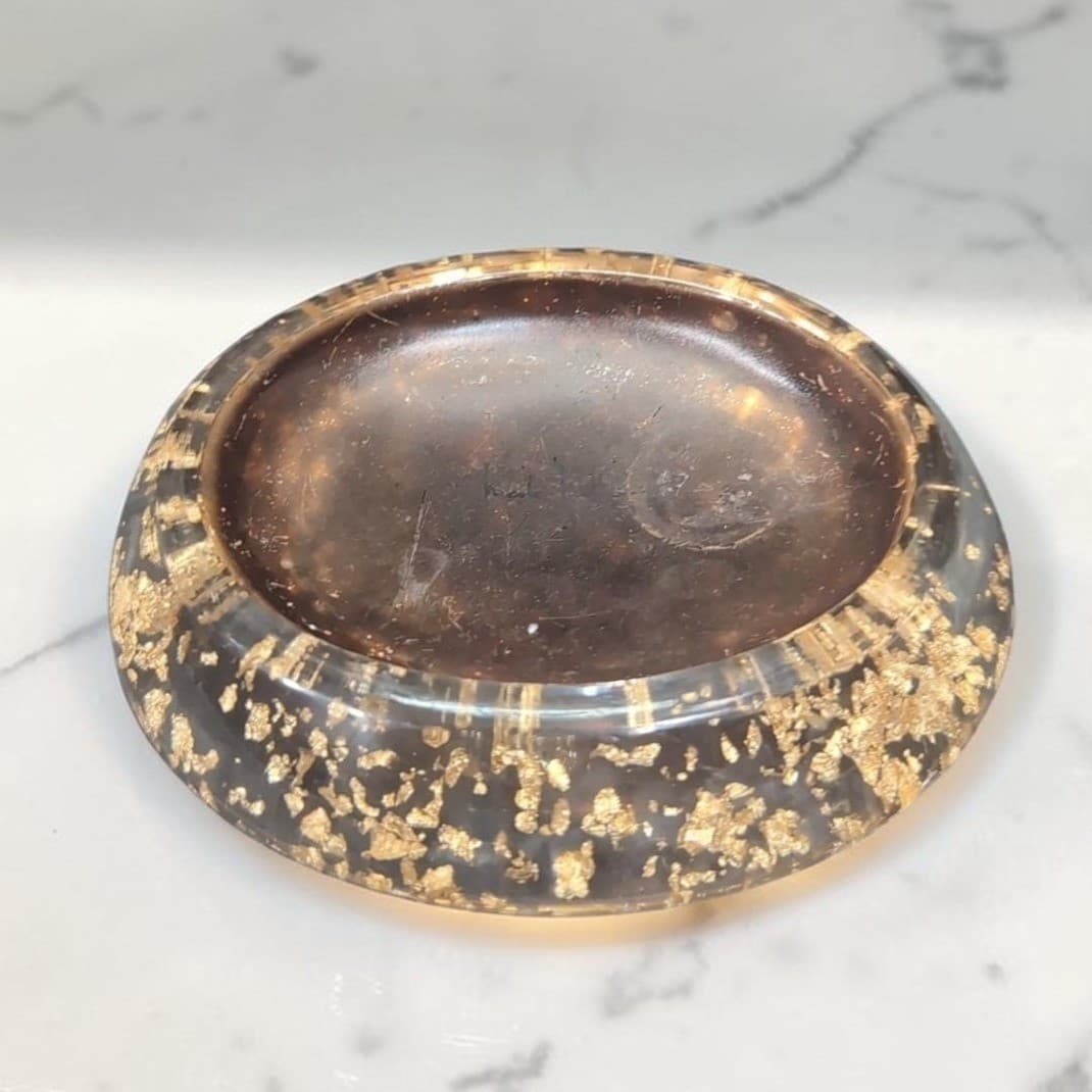 Nicole Miller Copper Flake Clear Lucite Soap Holder, Gold Bathroom Accessory