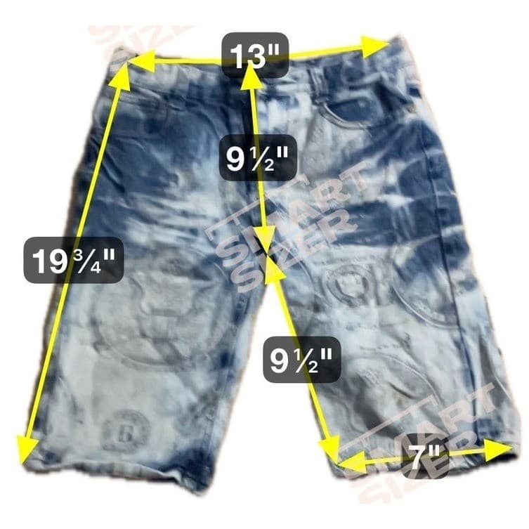 GS115 Money Print Acid Wash Denim Shorts, Blue White, Kids Size 12 Streetwear - Thumbnail 2