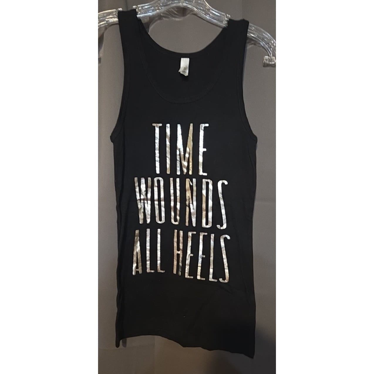 Britches & Pumps Bella Black Tank Top Silver Foil Time Wounds All Heels Large - Thumbnail 3