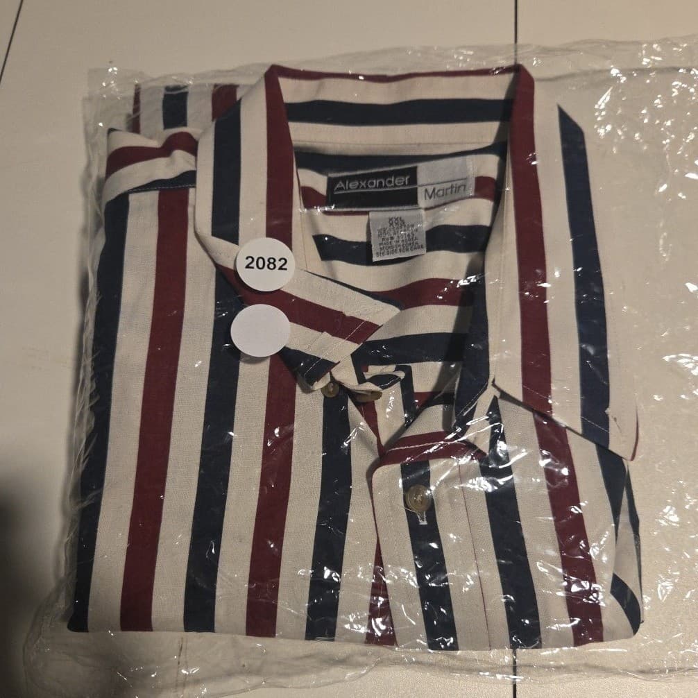 Alexander Martin Striped Short Sleeve Button Down, Men's XXL, Navy Red White - Thumbnail 8