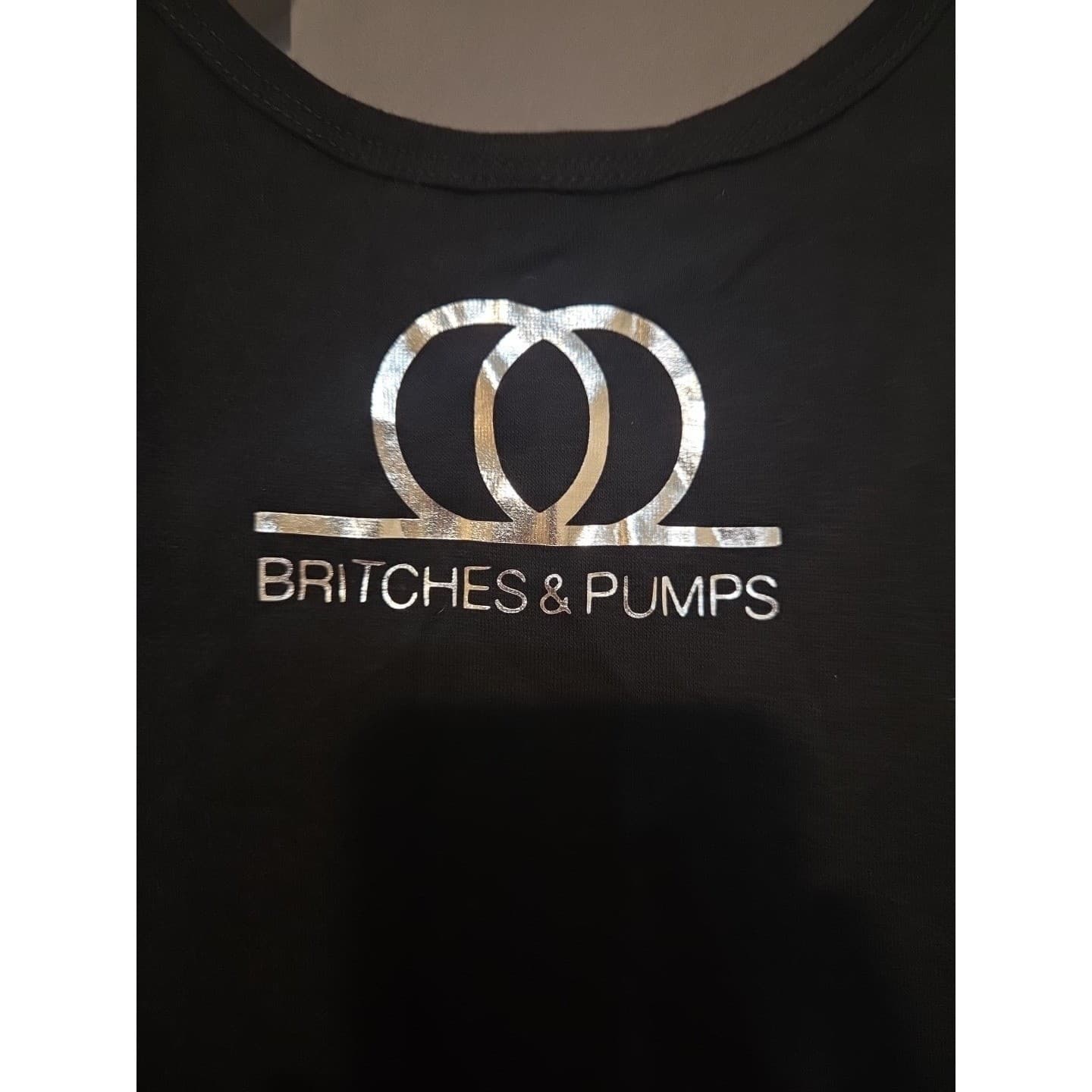 Britches & Pumps Bella Black Tank Top Silver Foil Time Wounds All Heels Large - Thumbnail 8