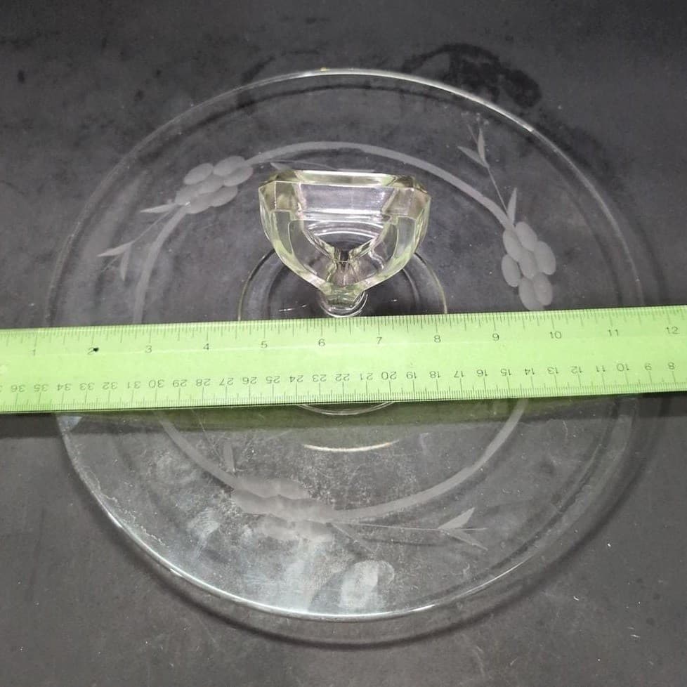 Crystal Clear Tidbit Snack Platter Tray, Vintage Sandwich Dish, Center Handle - Thumbnail 5