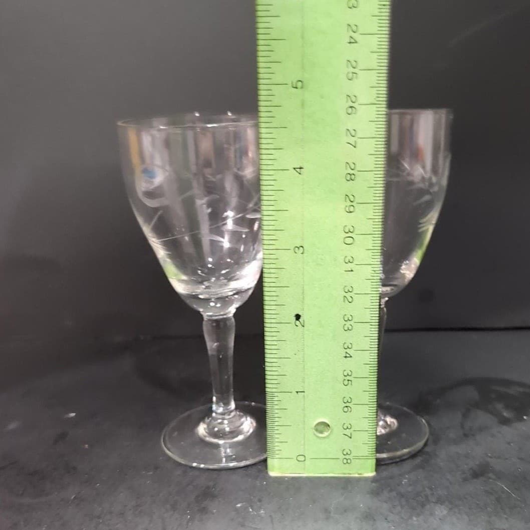 Rose Etched Glass Cordials, Set of 2, Floral Liqueur Glasses, Vintage Stemware - Thumbnail 9
