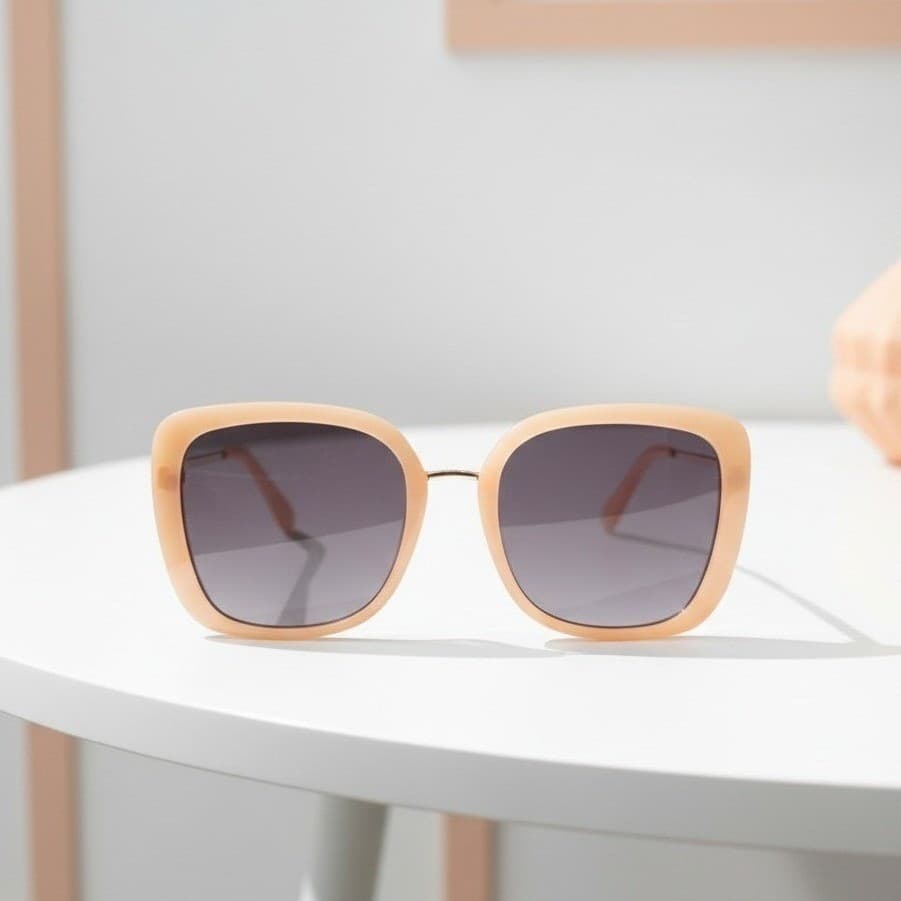 Loft Peach Square Sunglasses with Gold Metal Temples and Pink Tips
