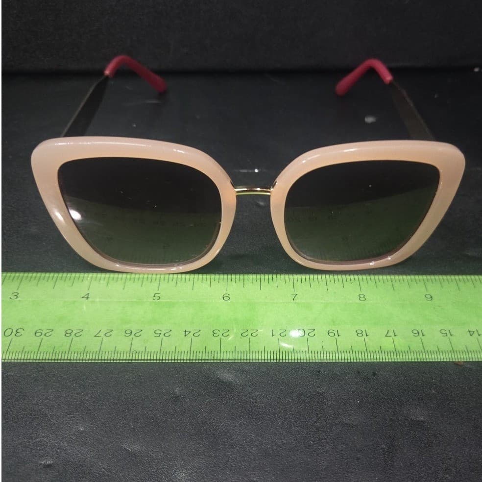 Loft Peach Square Sunglasses with Gold Metal Temples and Pink Tips - Thumbnail 8