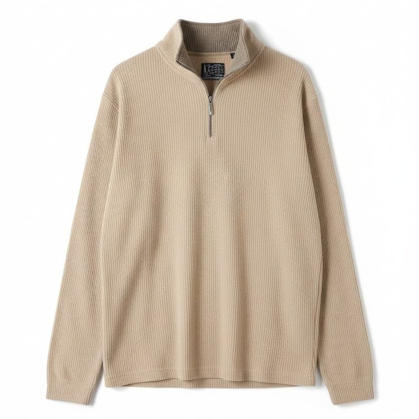 Arctic Zone Ribbed Tan Quarter Zip Pullover, Men's XXL Knit Sweater, Mock Neck