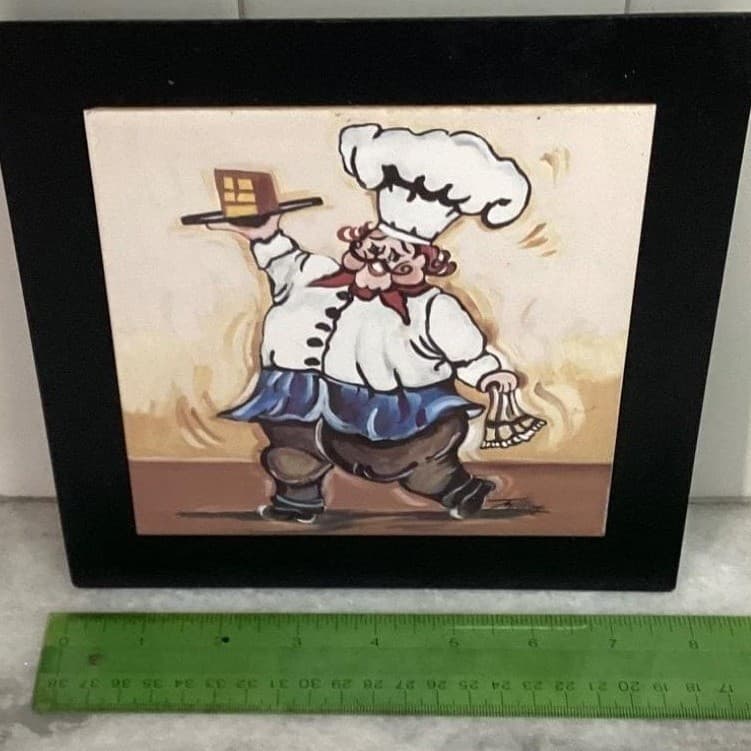 Joy Alldredge Fat Chef Decorative Tiles, Set of 4, Vintage Hand Painted Plaques - Thumbnail 9