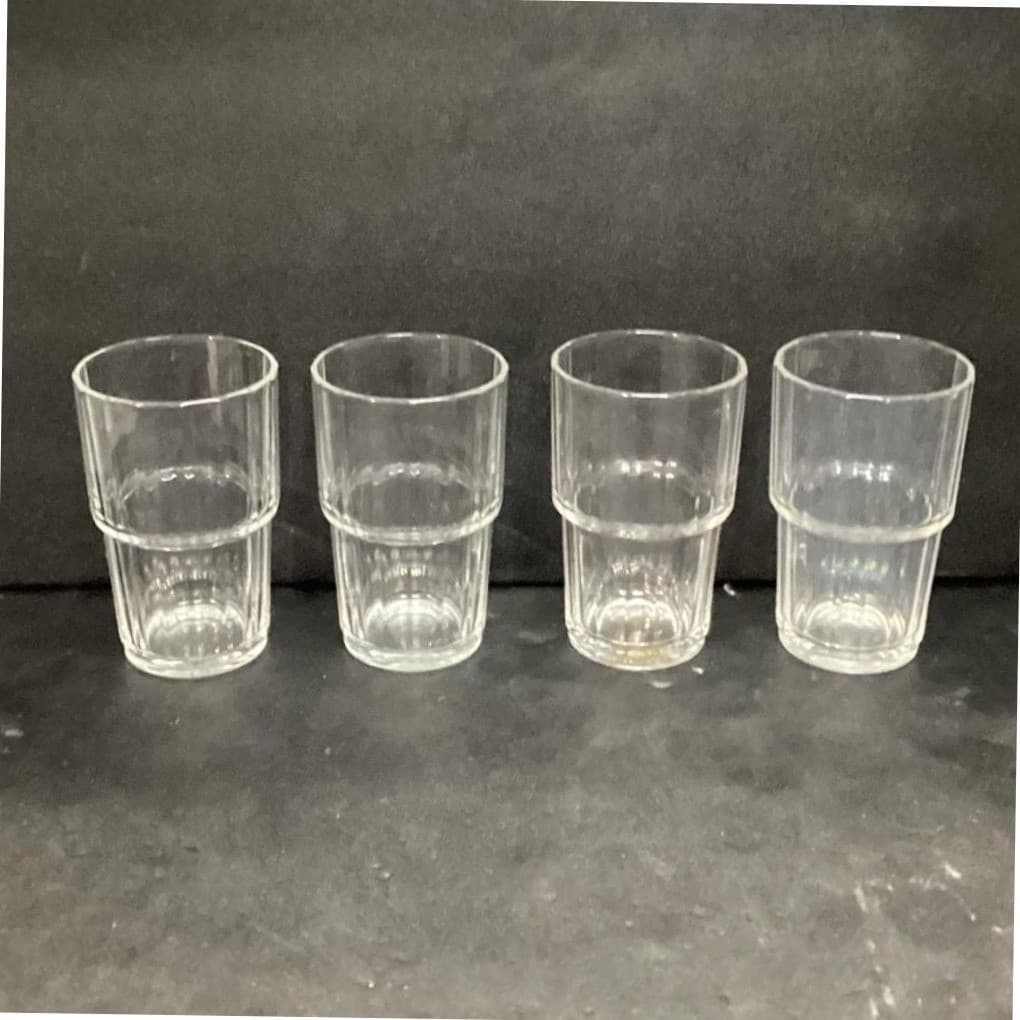 Arcoroc Stratford Clear Stackable Tumblers, Set of 4, Vtg Ribbed Optic Design - Thumbnail 3