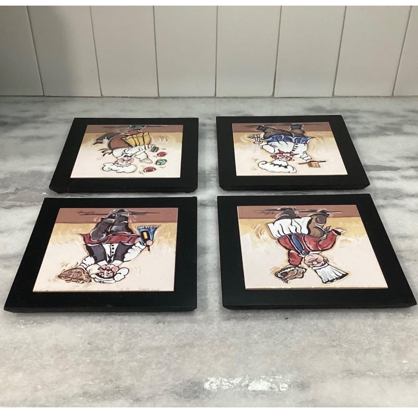 Joy Alldredge Fat Chef Decorative Tiles, Set of 4, Vintage Hand Painted Plaques - Thumbnail 5