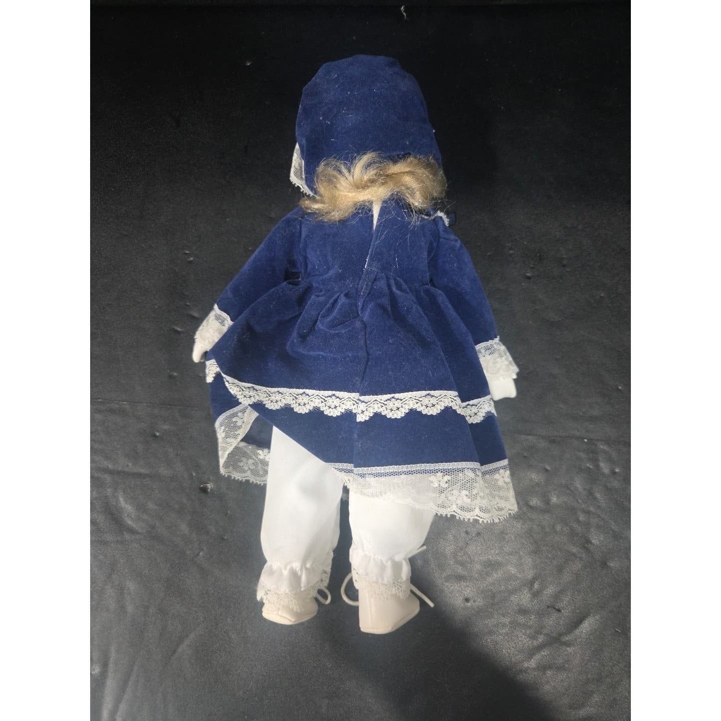 Brinns Collectible Porcelain Doll Navy Blue Velvet Lace Dress, 11" Vintage Toy - Thumbnail 3