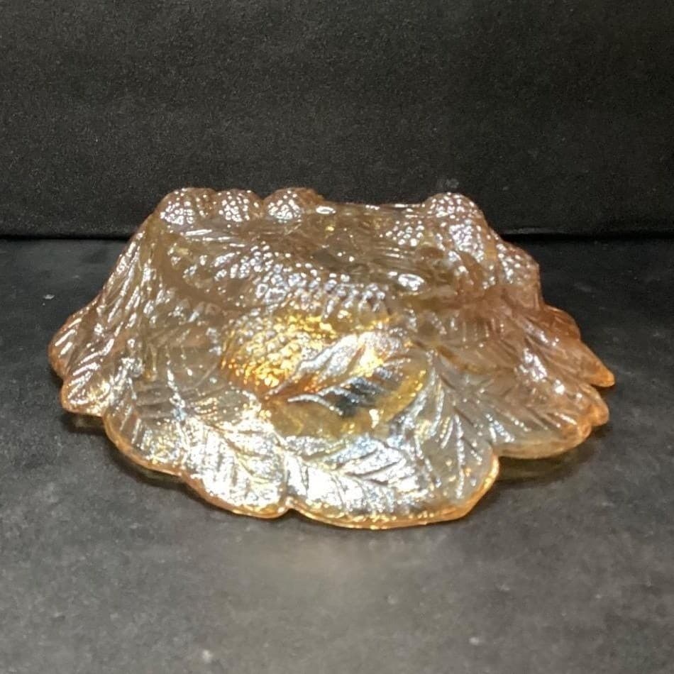 Indiana Glass Marigold Carnival Trinket Dish, Vintage Loganberry Leaf Design - Thumbnail 9