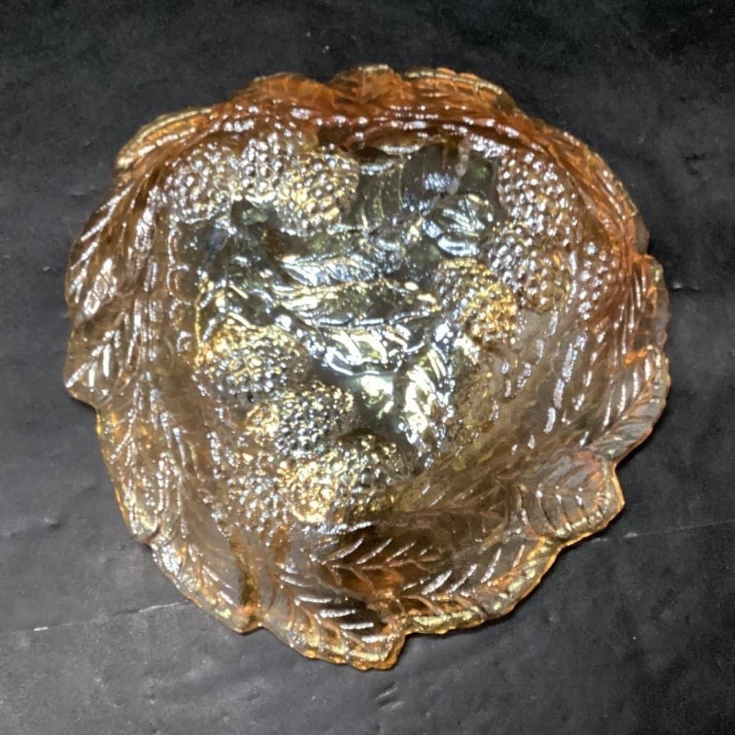 Indiana Glass Marigold Carnival Trinket Dish, Vintage Loganberry Leaf Design - Thumbnail 5