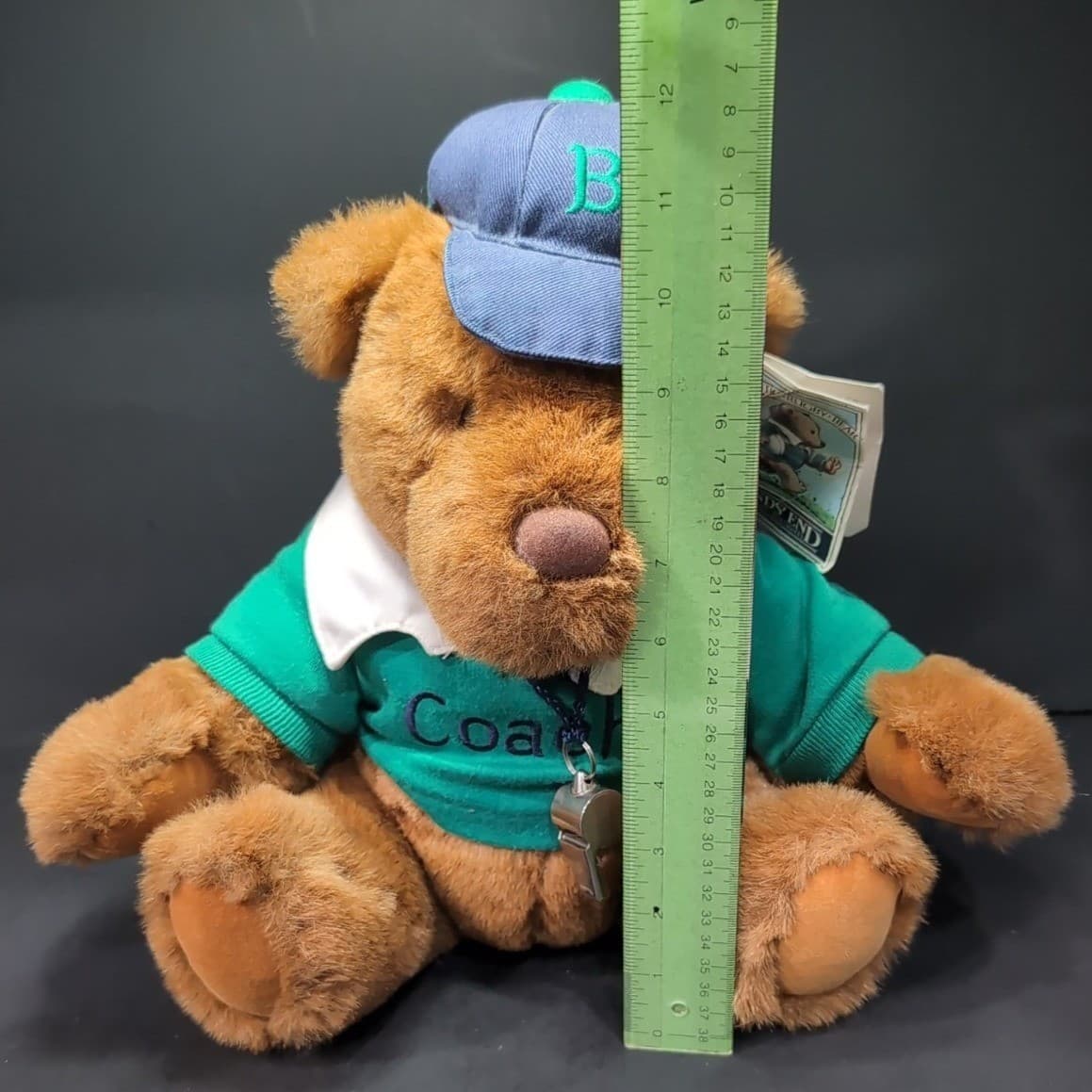 Lands End Gund Coach Paul Bear Rugby Plush, Whistle Hat Green, Vintage 1991 Toy - Thumbnail 12