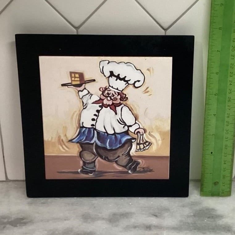 Joy Alldredge Fat Chef Decorative Tiles, Set of 4, Vintage Hand Painted Plaques - Thumbnail 8
