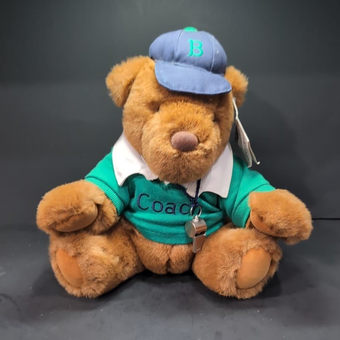 Lands End Gund Coach Paul Bear Rugby Plush, Whistle Hat Green, Vintage 1991 Toy - Thumbnail 2