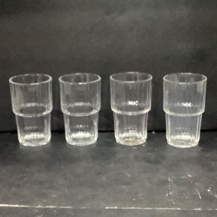 Arcoroc Stratford Clear Stackable Tumblers, Set of 4, Vtg Ribbed Optic Design - Thumbnail 4