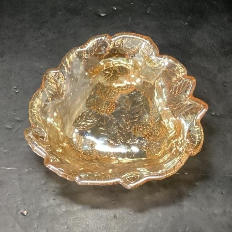 Indiana Glass Marigold Carnival Trinket Dish, Vintage Loganberry Leaf Design - Thumbnail 2