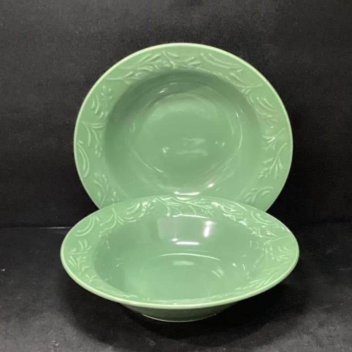 Libbey Lie14 Tableware Wheat Green Pasta Dinner Rim Soup Bowls 9" Set Of 2 - Thumbnail 2