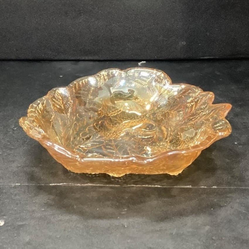 Indiana Glass Marigold Carnival Trinket Dish, Vintage Loganberry Leaf Design - Thumbnail 3