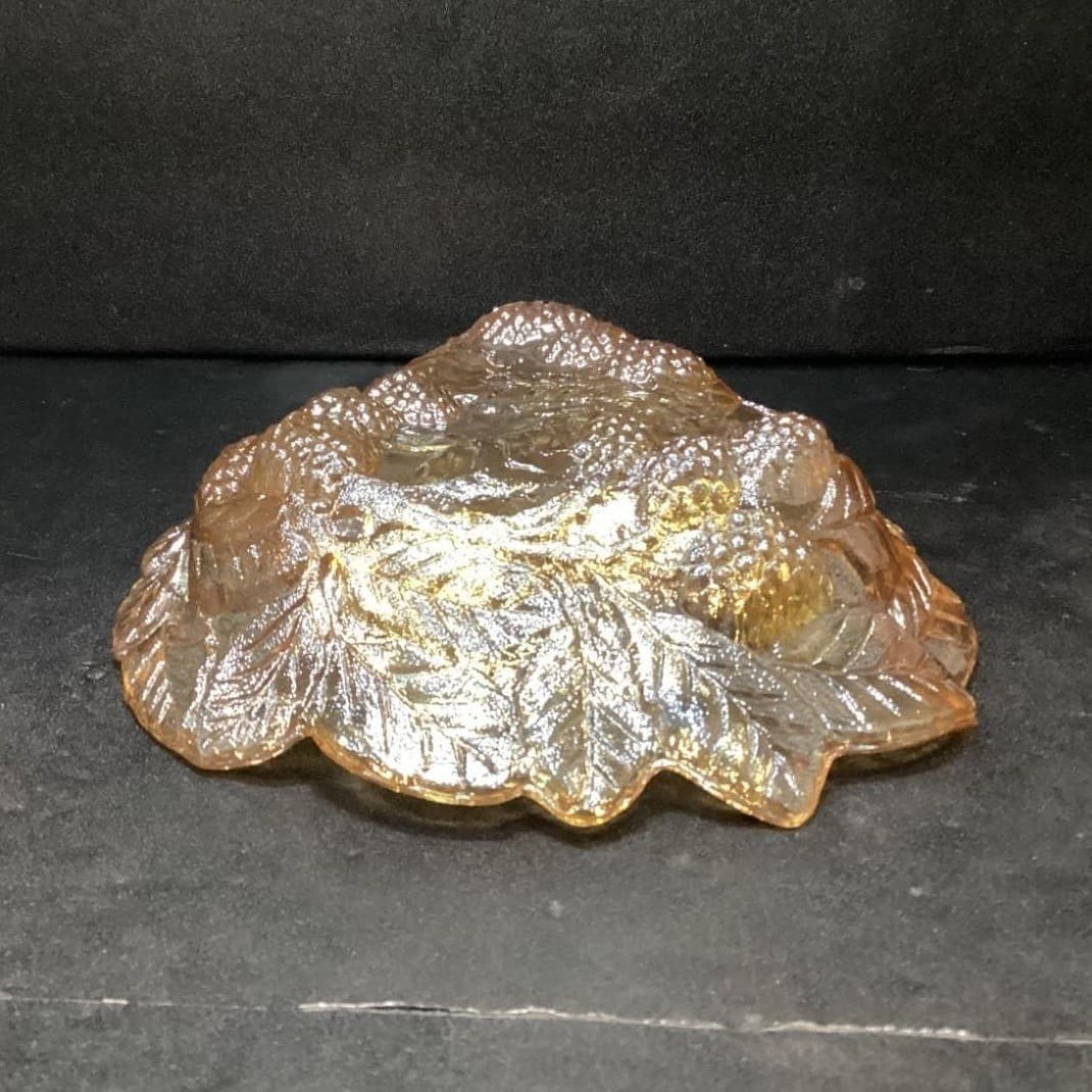 Indiana Glass Marigold Carnival Trinket Dish, Vintage Loganberry Leaf Design - Thumbnail 6