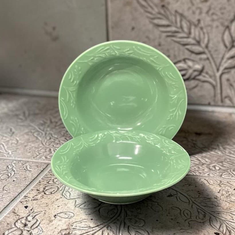 Libbey Lie14 Tableware Wheat Green Pasta Dinner Rim Soup Bowls 9" Set Of 2