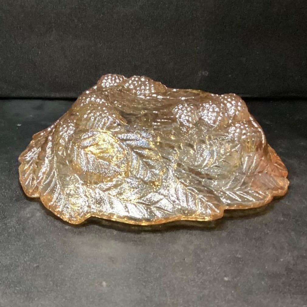 Indiana Glass Marigold Carnival Trinket Dish, Vintage Loganberry Leaf Design - Thumbnail 8