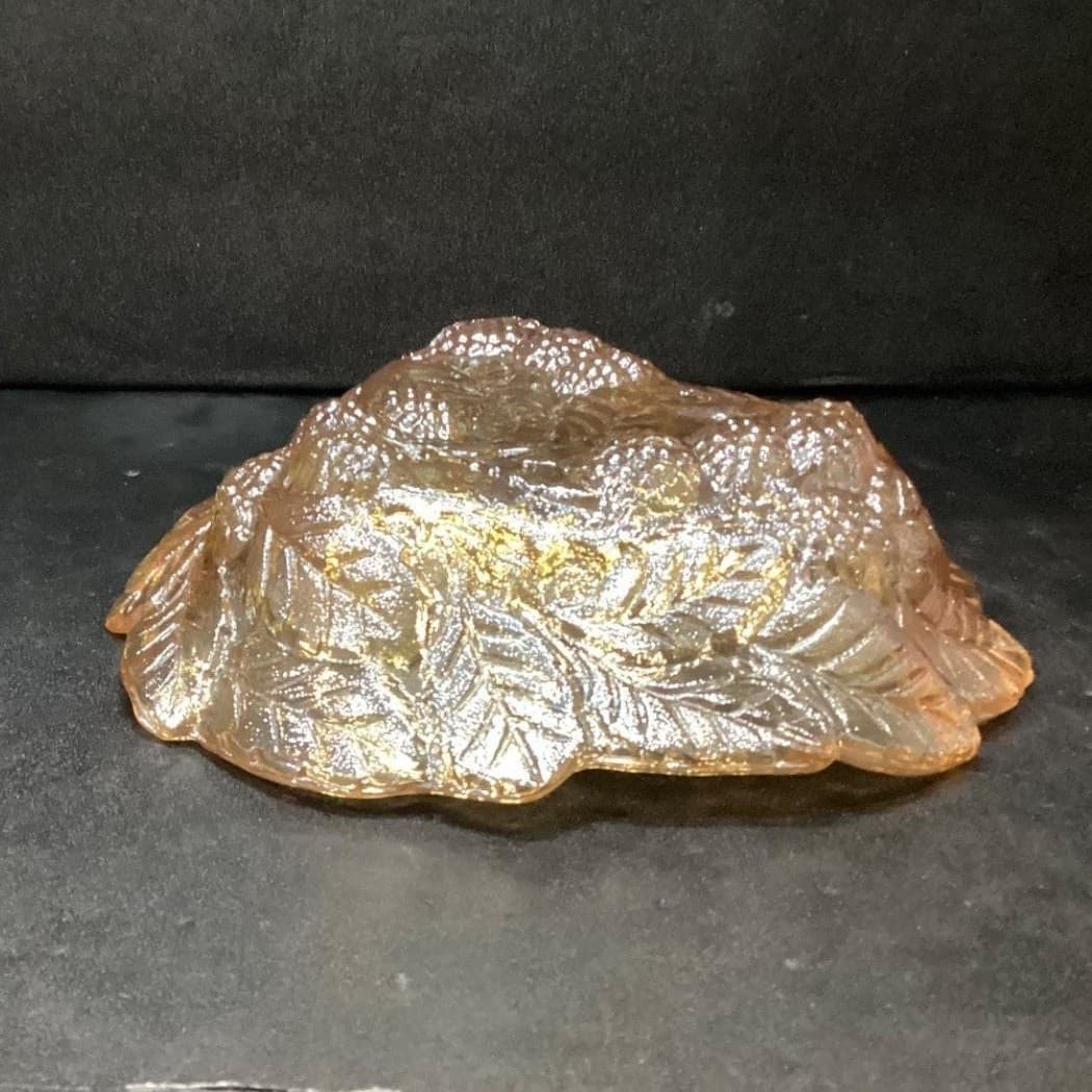 Indiana Glass Marigold Carnival Trinket Dish, Vintage Loganberry Leaf Design - Thumbnail 7
