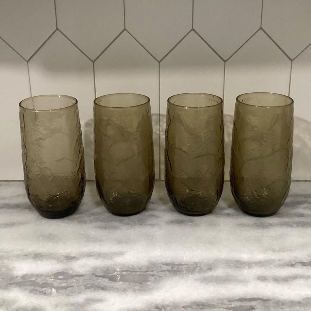 Anchor Hocking Sherwood Spicy Brown Tumblers, Set of 4, Vintage Textured Glasses - Thumbnail 2